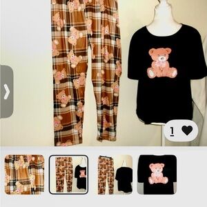 Cozy Kids Pajama Set with Teddy Bear Print - Black and Brown